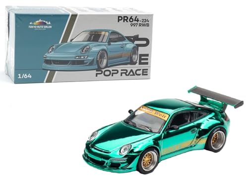Diecast Model Car Compatible with Pop Race 1:64 Porsche 911 RWB 997 Chrome Green Tokyo AUTO Salon Hong Kong 2025 Limited Edition PR640224