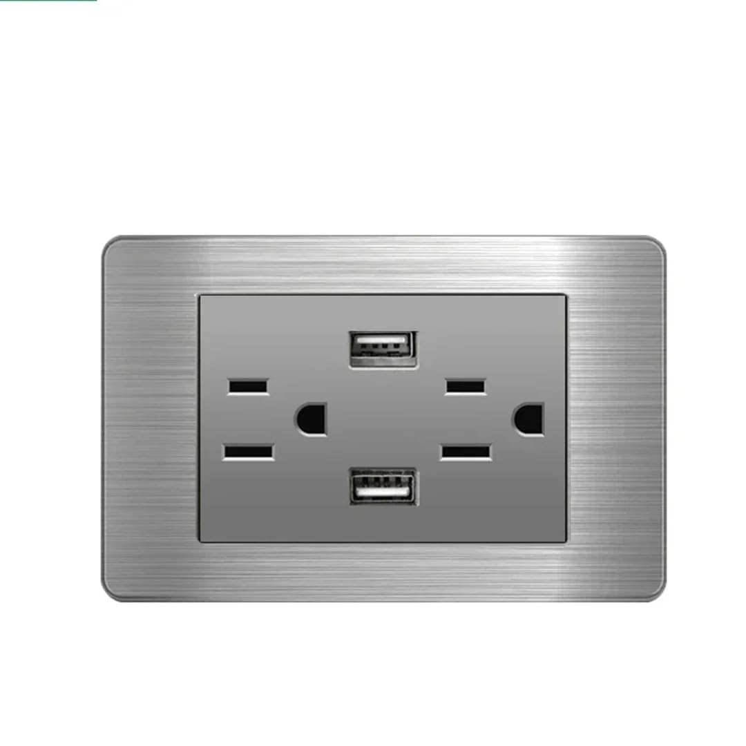 Prise Universelle Standard De Prise De Courant De Mur Avec La Prise 2Way D'acier Inoxydable D'usb 2USB 2 US
