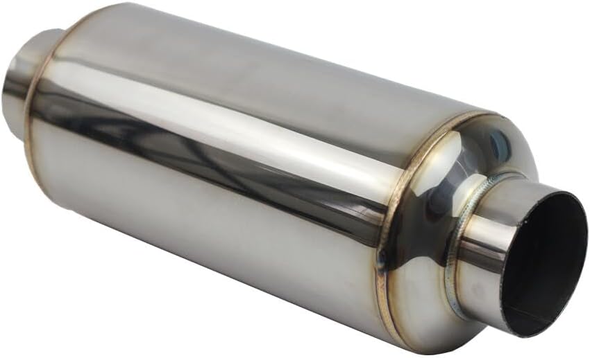 2.5" Inlet Universal Resonator, 2.5" Outlet 12.6" Overall Length Stainless Steel High Performance Exhaust Muffler, Polished, Pass-Thru Design