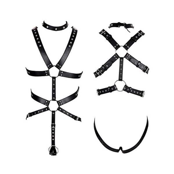 BBOHSS Herren Leder Harness Punk Brustgurt Top Cage Brust Brust halb Geschirr Verstellbarer Brustgurt Club Halloween Kostüm Zubehör – Bild 3