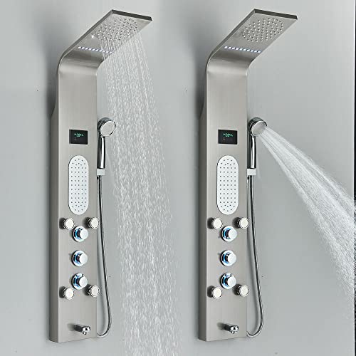Panel de Ducha Led con Torre, Sistema de Masaje Rain, Chorros Corporales, Acero Inoxidable miniatura 4