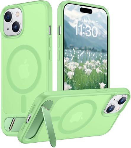 Image of Magnetic Compatible with iPhone 15 Case, [Built-in Invisible Kickstand][Compatible with MagSafe] [Military Grade Shockproof] Slim Translucent Matte Phone Case for iPhone 15 6.1 inch
