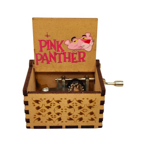 Image of Zesta Pink Panther Wooden Musical Box Gift | Vintage Music Crank Mini Collectible for Girlfriend, Boyfriend, Husband, Wife | Unique Musical Gifts for Music Lovers | Classic Wooden Box