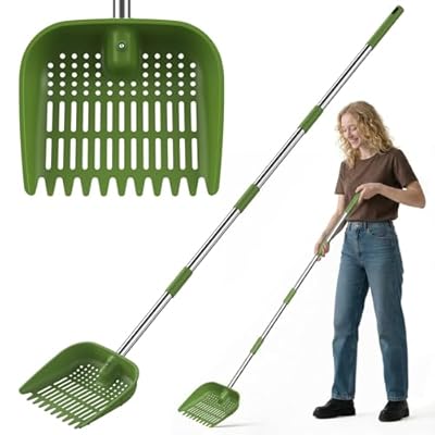 Chicken Poop Scooper, 2-in-1 Coop Scoop & Chicken Coop Rake, Sand Sifting Shovel with Adjustable Stainless Steel Handle, Up to 68 in, No-Bend Cleaning Tool - Patent-Pending