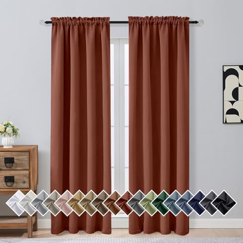 Image of Terracotta Blackout Curtains for Bedroom 84 Inch Length 2 Panels, Soft Fabric Thermal Insulated Curtains for Living Room, Dual Rod Pocket Design Modern Window Treatment Drapes, 2x40Wx84L Inches