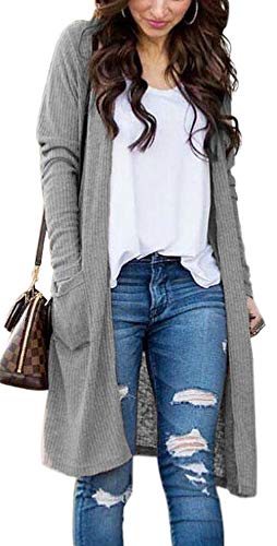 RichCoco Women's Long Sleeve Solid Knit Outwear Open Front Lightweight Sweater Cardigan with Pockets