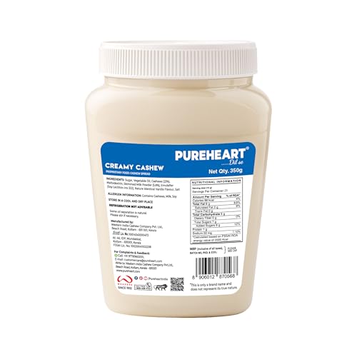 Image of PUREHEART Creamy Cashew Nut Spread 350g with Free Stationery Kit | Smooth & Nutty | Healthy Breakfast Spread for Kids & Family | Rich in Protein & Energy
