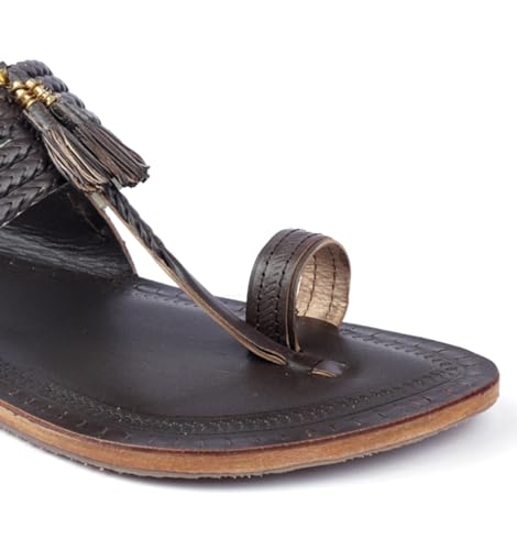 Image of KORAKARI Mens Handmade Kolhapuri Chappal Smooth and Comfortable, Stylish Durable Anti Slip Design Flip Flops Slippers Genuine Leather Traditional Indian Footwear.