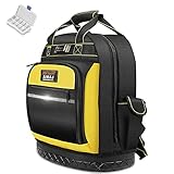 werkzeugrucksack mit werkzeug 🛠️【1680D Polyester】Professioneller Werkzeugrucksack besteht aus 1680D Polyesterfasern. Verstärkte Taschen und Reißverschlüsse halten den härtesten Beanspruchungen stand. Entwickelt, um in den härtesten Umgebungen zu arbeiten.