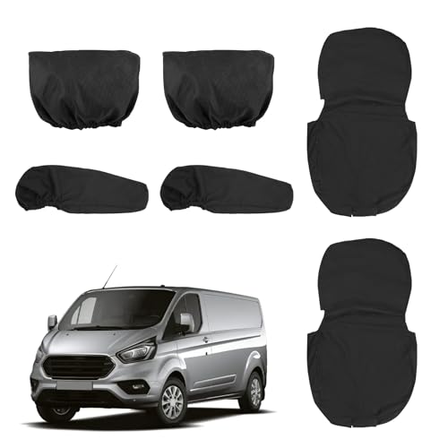 Housses de Siège Compatibles avec Ford Transit Custom 2013-2022 (2 Places), Lot de 6 Protections de Siège Avant étanches Noires