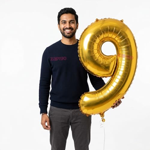 Image of Balloonistics Gold 40-Inch Foil Number 9 Balloon - Fill with Helium or Air for 9th Birthday, Anniversary Party Decoration, Photo Booth Backdrop, Cake Table Decor