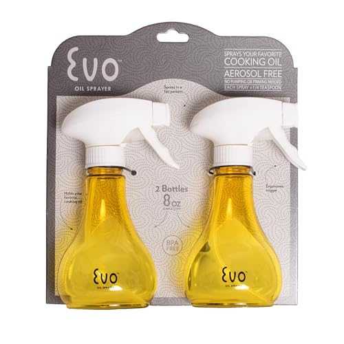 Evo Oil Sprayer Bottle, Non-Aerosol for Olive Oil and Cooking Oils, 8-ounce Capacity, Set of 2