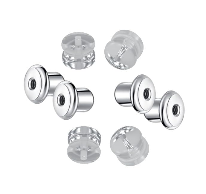 2 Extra Pairs Poke Free Earring Screw Back Replacements for CMD Earrings ONLY, 18K White Gold-Filled Vermeil, Extra Secure No Poke Threaded Screw On Earring Backs, No Drooping, Includes Silicone