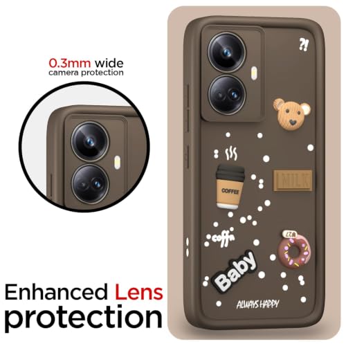 Image of Bintage Back Cover Compatible for Realme 10 Pro Plus 5G | Cute 3D Taddy Ball Bear Milk Cake Coffee Silicon Case Full Body & Camera Protection - Brown