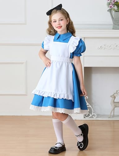 Happy Cherry Girls Pioneer Maid Apron Dresses Set with Bow Headband Colonial 1800s Pilgrim Outfits 3Pcs 2-12Y3