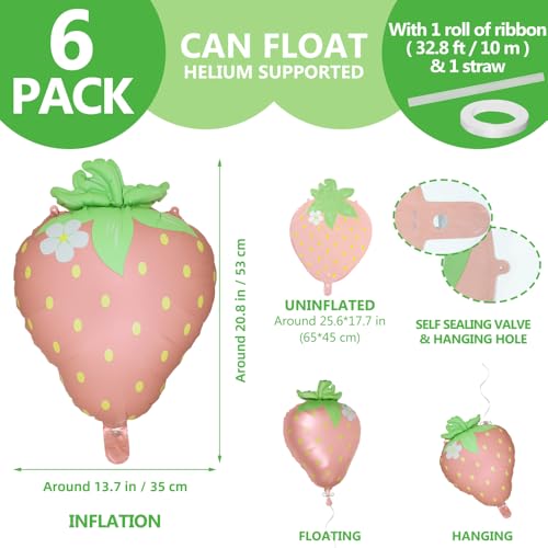 Image of Sweet Fruit Cartoon Strawberry Foil Balloon, Matte Pink Spring Summer Themed Picnic Berry Balloons For Baby Shower Wedding Valentine's Day Gender Reveal Birthday Party Decoration Supplies