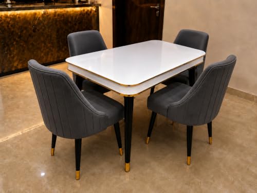 Image of WOODEN SPACE 4 Seater Wooden Dining Table Set | Urban Marble Top Dining Table with Chairs for Dining Room & Kitchen (Modern Infinity Dark Grey) (54 x 36 x 30 inch)