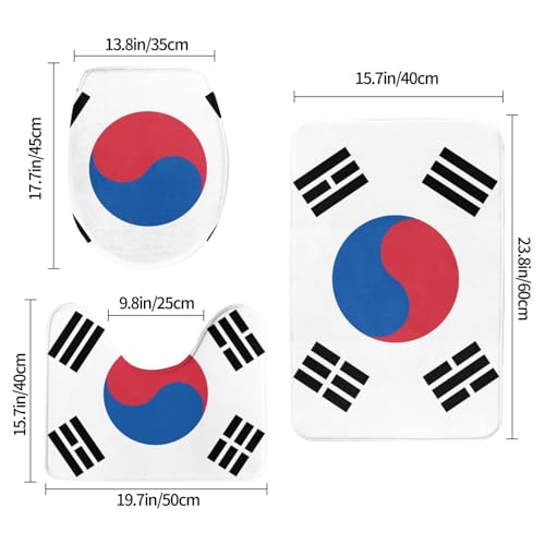 韓国の国旗 トイレマット 3点セット フタカバー 浴室足ふきマット 吸水 速乾 滑り止め 抗菌 防臭 洗える ふわふわ プレゼント 40x60cm [2]