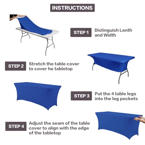Image of IVAPUPU 2 Pack 4FT Table Cloth for Rectangular Fitted Events Stretch Royal Blue Table Covers Washable Cover Spandex Tablecloth Protector for Party, Wedding, Cocktail, Banquet, Festival