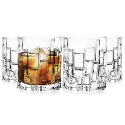 Barski Whiskey Glasses - Double Old Fashioned Rocks Glass - Set of 4 Lowball Tumbler - DOF Crystal Glass Tumblers - For Scotch - Bourbon - Water - Beverage - Drinking Glasses - 11 oz - Made in Europe
