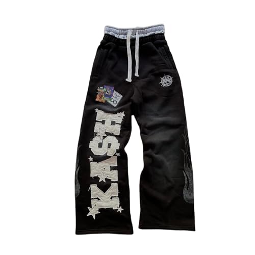 Double Waisted Sweatpants Men Graphic Embroider Y2k Sweatpants Men Graffiti Streetwear Wide Leg Boxer Sweat Pants