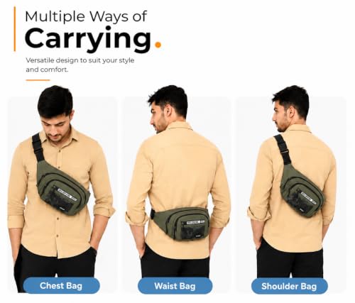 Image of Waist Bag for Man & Woman | Travel Handy Hiking Running Pouch with Zipper | Adjustable Strap Fanny Pack for Documents Money Card Phone Earphone (Olive Green)