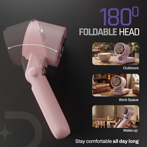 Image of DOMESTICA Flo Hand Fan Rechargeable | 20000 RPM with IcyTouch | 4,000 mAh Battery- Upto 12H | 3-in-1 Hand, Neck & Desk Fan | Portable,180 Foldable Design | For Travel, Office, Makeup | Blush Pink