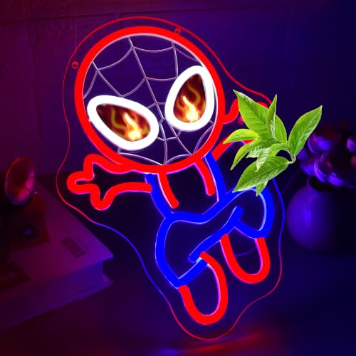 Image of Spider Neon Sign for Wall Decor Anime Neon Light for Man Cave LED Light UP Spider Eyes Sign for Bedroom Game Room Home Bar Party Birthday Gifts for Fans Boys Comic Lovers Size 13.8 x 9.8 in(FMCP406)
