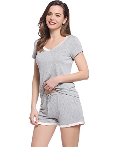 V Neck Pajamas Sets For Women Ultra Soft Bamboo Pjs Sleepwear Night Sweats(Grey,Xxl) #TOP1