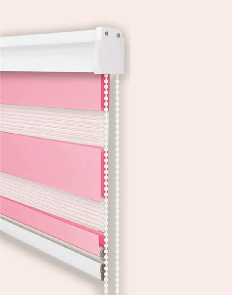 Store enrouleur double couche rose dans la salle de bain pour préserver votre intimité