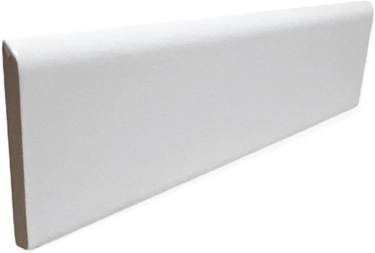 Tenedos White Glossy 2x8 Ceramic Bullnose Subway Wall Trim Tile for Edge Finishing in Bathroom Kitchen Backsplash and Shower Walls (Box of 5 Pieces)