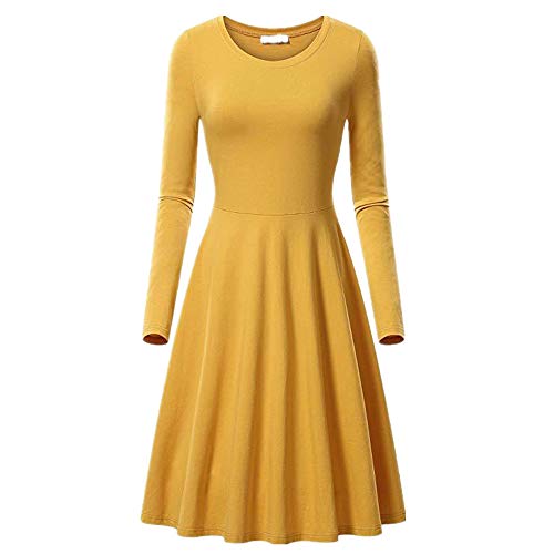 NOBRAND Vestido suelto de manga larga para mujer, color sólido, cuello redondo