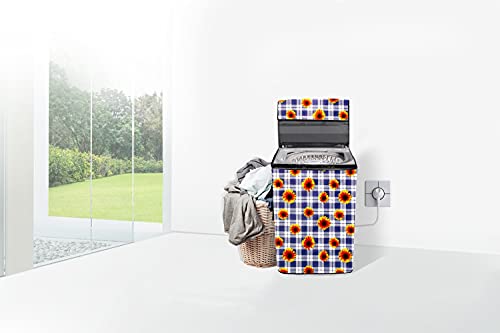 Image of Stylista Top Load Fully Automatic Washing Machine Cover Compatible for IFB 8 kg, 8.5 kg, 9 kg & 9.5 kg, Gingham Floral Pattern Blue