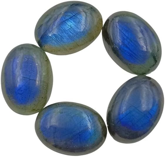 SGM Shop™ Natural Blue Labradorite Calibrated Oval Shape 5Pcs Cabochon Loose Gemstone A+ Quality For Jewelry, Earrings, Pendant Making, Crafts & DIY, Wedding Gift, Wire Wrapping Crystals