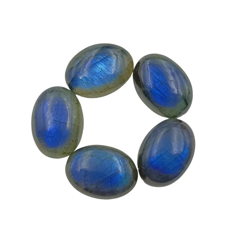 SGM Shop™ Natural Blue Labradorite Calibrated Oval Shape 5Pcs Cabochon Loose Gemstone A+ Quality For Jewelry, Earrings, Pendant Making, Crafts & DIY,