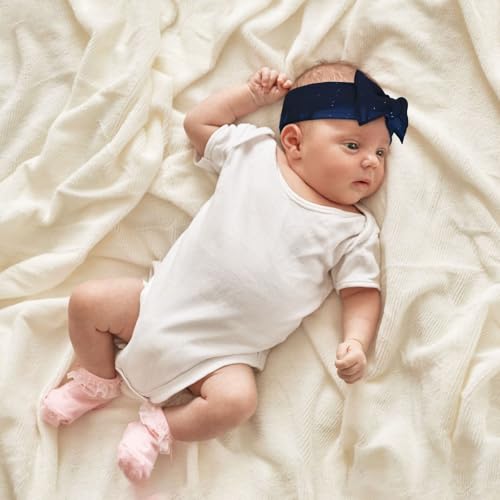 Dark Blue Night View Baby Bow Headband. Comfortable baby headband, suitable for daily wear and photo props.4