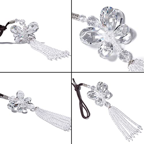 Image of Crystal Butterfly Car Rear View Mirror Accessories Lucky Car Hanging Ornament (White)