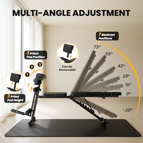 Steelite Adjustable Weight Bench for Home Gym, Foldable Workout Bench with Leg Extension and Leg Curl, 770 LBS Multi-Function Preacher Curl Weight Bench for Full Body Training Fitness, Incline Decline Flat Sit Up Bench Home Gym Equipment with Wheels for Bench Press Exercise - Image 3