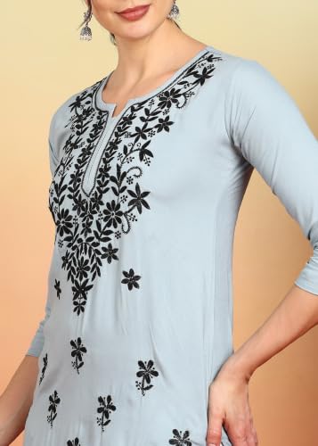 Image of Women Pink Ethnic motifs Embroidered Lucknowi Chikankari Long Kurti