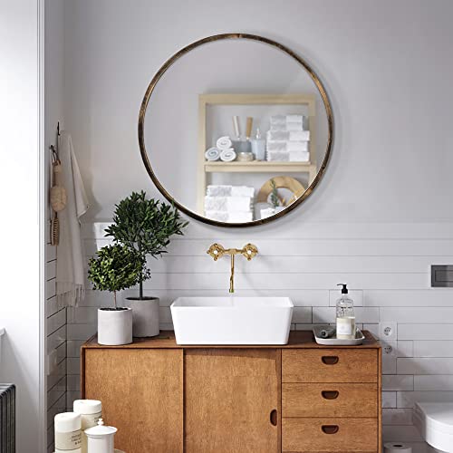 1St Owned Round Wall Mirror Bronze 24 Inch -Circular Metal Framed Wall Mounted Mirror, Hanging Round Wall Mirror Modern Decorative For Entryway，Bathroom, Living Room, Bedroom #TOP4