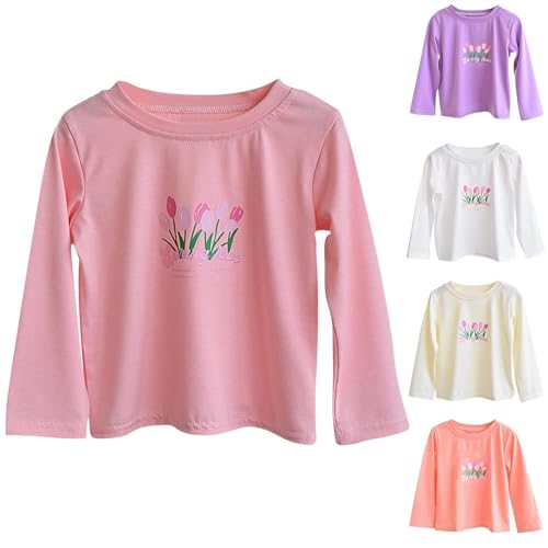 Girls Floral Print Long Sleeve T-Shirt Casual Kids Loose Crewneck Basic Cotton Cute Graphic Tee Tops for 2-12 Years2