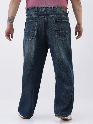 Image of Urbano Plus Men's Loose Baggy Fit Heavy Washed Jeans Non-Stretchable
