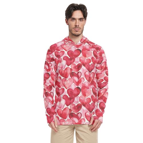 Cartoon Cute Red Love Hearts Sun Protection Hoodies Long Sleeve Swim Shirts Swim Shirt UPF 50+ S