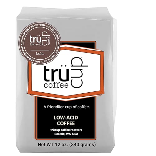 trücup Low Acid Coffee, Whole Bean Drip Roast 12 Oz, Natural Water&Steam Process (60% Less Acid), Smooth Flavor, Stomach-Friendly Rich in Antioxidants