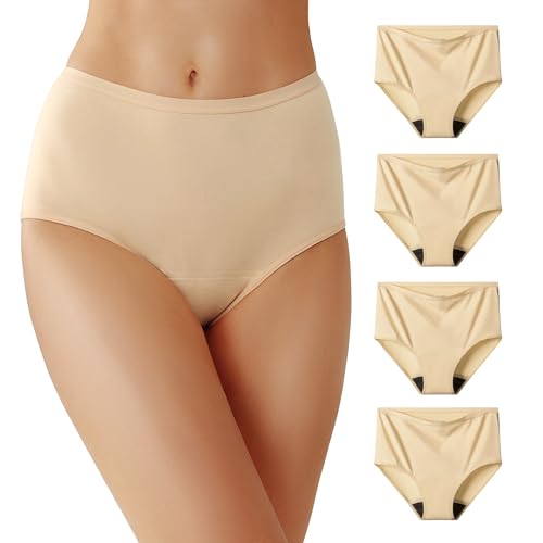 Image of Battewa Cotton Incontinence Underwear for Women High Waisted Leak Proof Panties Bladder Leak Protective Briefs Adult Pee Proof Assurance Underwear (4Beige, L, 4 Pack)