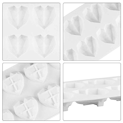 Diamond Heart Cake Mold, 2 Pack Silicone Heart Diamond Shaped Chocolate Mousse Cake Mold Tray for Baking,8 Cavity DIY Mold for Home Kitchen Baking Chocolate Fondant Wedding Engagement Valentines Day - Thumbnail 3