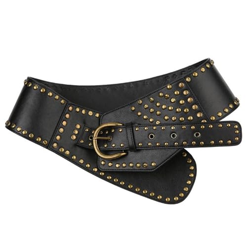 Western Belts for Women Wide Boho Disc Vintage Country Belts Vintage Rivet Leather Waist Belts Y2K Punk Cowgirl Belt