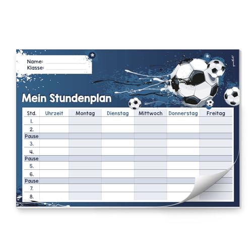 younikat Fußball Stundenplan in blau I DIN A4 Papier-Block I zum Schulanfang I für Jungs Teenager I zum Beschriften und Abreißen I dv631