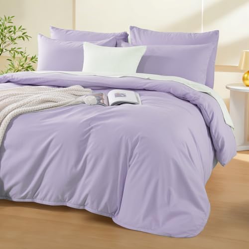 Image of NEXHOME PRO Duvet Cover King,3 Pieces Duvet Cover Set, Soft and Lightweight 100% Washed Microfiber Comforter Cover Set for All Season(Lavender,104 x 90)-No Comforter