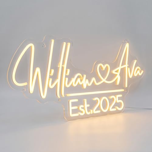 Image of Custom Neon Sign for Wedding, Personalized LED Neon Lights Name Sign, Dimmable Wall Decor for Wedding Reception, Party, Anniversary, Bedroom, Home Decor